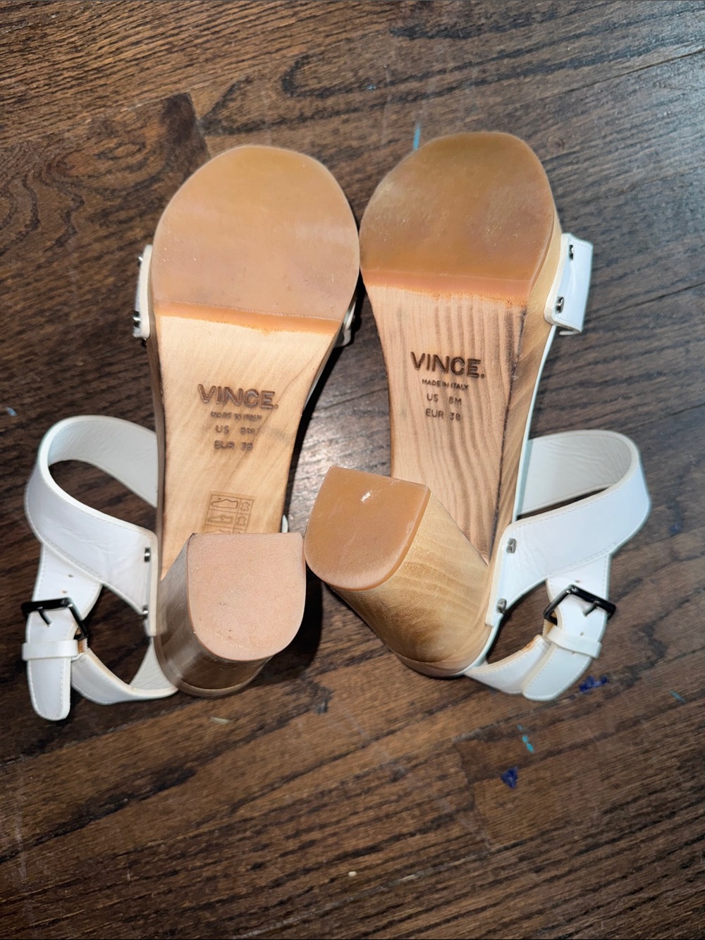 Vince White Two-Strap Ankle Buckle Sandals with Low Block Heel - Picture 7 of 9